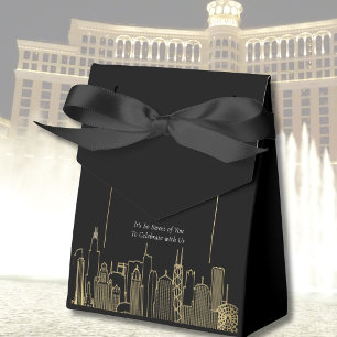 Las Vegas Skyline Black Gold Elegant Wedding Favor Box