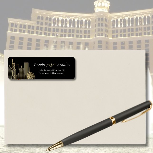 Las Vegas Skyline Black White Gold Élégant Script (Créateur téléchargé)