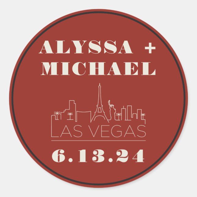 Las Vegas Skyline Casino Wedding  Classic Round Sticker (Front)