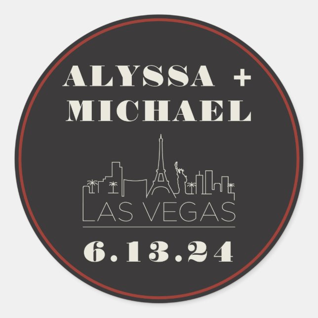 Las Vegas Skyline Casino Wedding  Classic Round Sticker (Front)