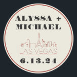Las Vegas Skyline Casino Wedding  Classic Round Sticker<br><div class="desc">A fun and modern Las Vegas Skyline Casino round sticker for your event in Las Vegas! This custom round sticker features casino red Las Vegas skyline and fully customizable font and text on ivory cream background. Perfect for a trendy modern or classic traditional event - this elegant wedding sticker can...</div>