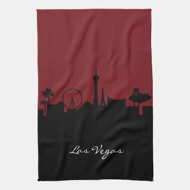 Las Vegas Skyline | Dark Red Kitchen Towel (Vertical)