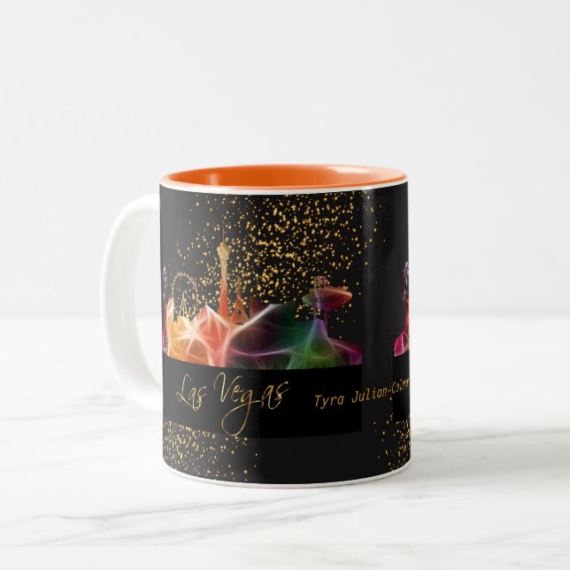 Las Vegas Skyline in Psychedelic Colours Two-Tone Coffee Mug (Front Left)