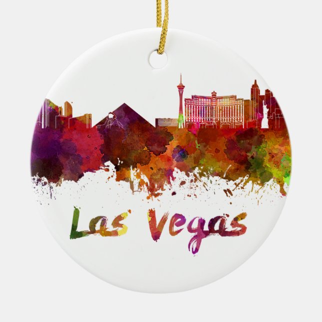 Las Vegas skyline in watercolor Ceramic Ornament (Front)