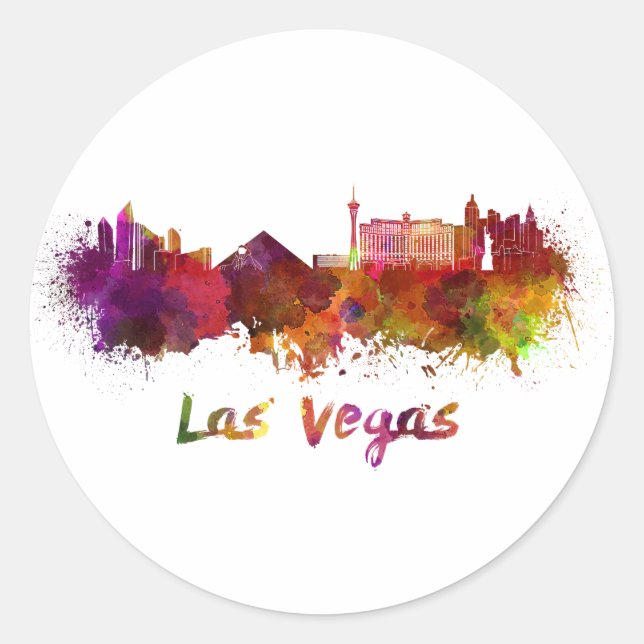 Las Vegas skyline in watercolor Classic Round Sticker (Front)