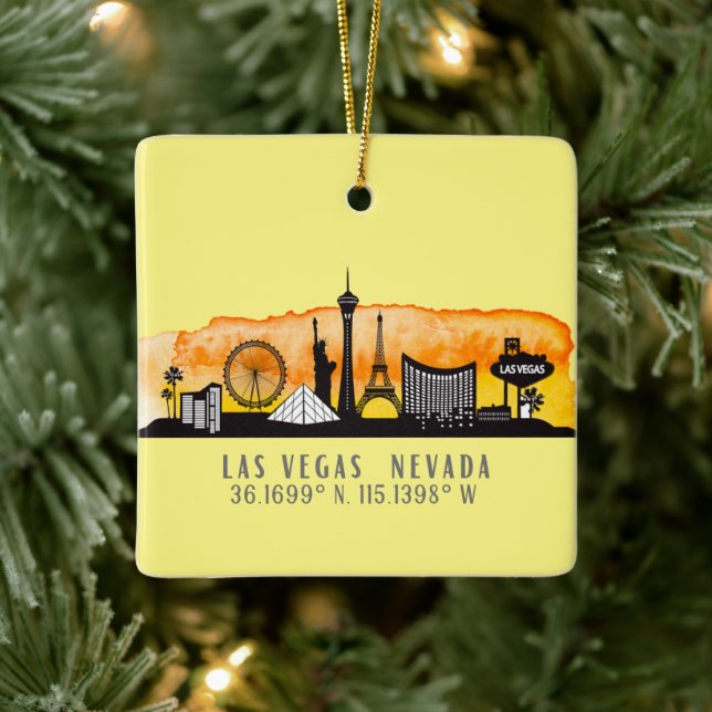 Las Vegas Skyline Latitude Personalized Ceramic Ornament (Tree)