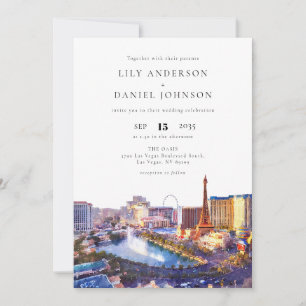 Las Vegas Skyline Watercolor Elegant Wedding Invitation