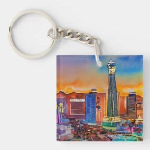 Las Vegas Skyline Watercolor Keychain