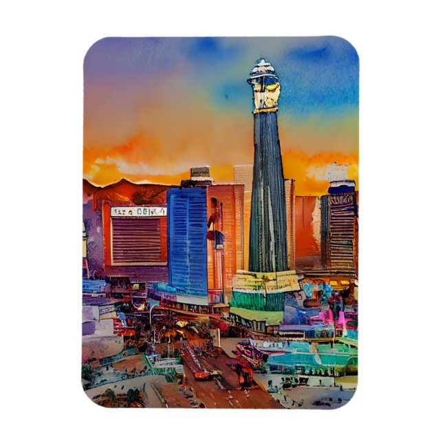 Las Vegas Skyline Watercolor Magnet (Vertical)