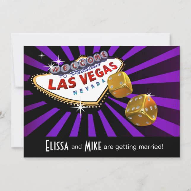 Las Vegas Starburst Wedding purple black gold Invitation (Front)