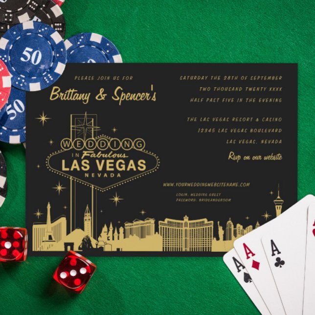 Las Vegas Strip Faire-part de mariage noir et or (Créateur téléchargé)