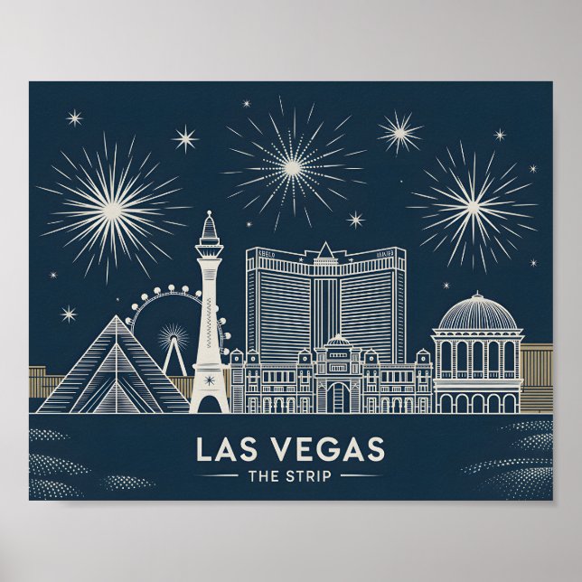 Las Vegas Strip Nevada Skyline Line Art Cityscape Poster (Front)
