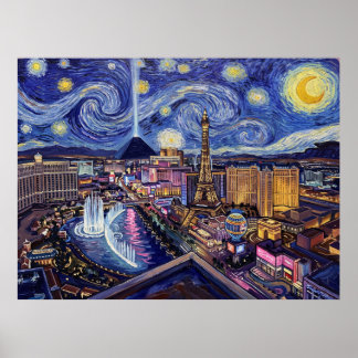 Las Vegas Strip Starry Night Historical Landscape Poster
