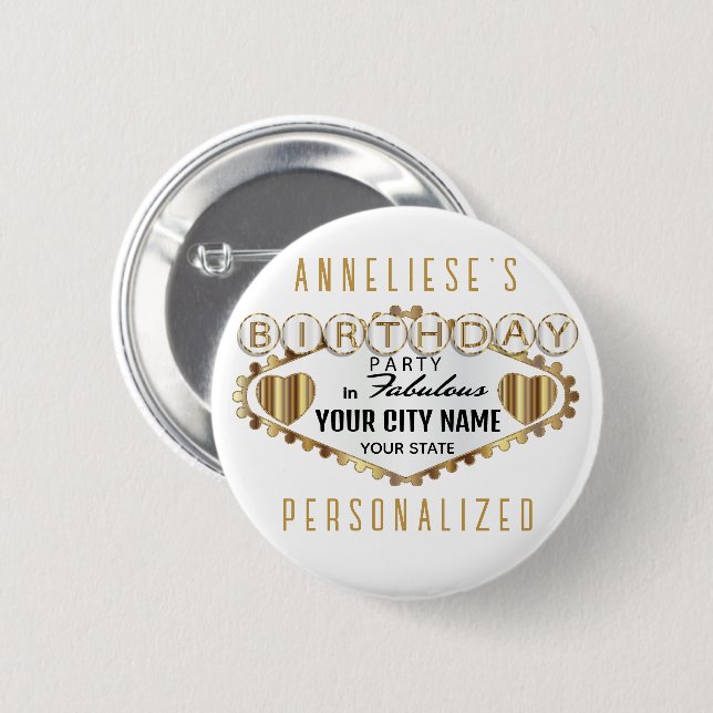 Las Vegas Style Birthday - Customize 2 Inch Round Button (Front & Back)
