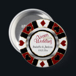 Las Vegas Style Wedding Dark Red and Gold 3 Inch Round Button<br><div class="desc">Button Pins. Las Vegas Style Wedding in Dark Red and Gold Poker Chip Design. ⭐This Product is 100% Customizable. *****Click on CUSTOMIZE BUTTON to add, delete, move, resize, changed around, rotate, etc... any of the graphics or text. 99% of my designs in my store are done in layers. This makes...</div>