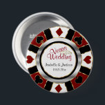 Las Vegas Style Wedding Dark Red and Gold 3 Inch Round Button<br><div class="desc">Button Pins. Las Vegas Style Wedding in Dark Red and Gold Poker Chip Design. ⭐This Product is 100% Customizable. *****Click on CUSTOMIZE BUTTON to add, delete, move, resize, changed around, rotate, etc... any of the graphics or text. 99% of my designs in my store are done in layers. This makes...</div>