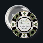Las Vegas Style Wedding - Green 3 Inch Round Button<br><div class="desc">Button Pins. Las Vegas Style Wedding in soft olive green with gold and silver accents Poker Chip Design. ⭐This Product is 100% Customizable. Graphics and /or text can be added, deleted, moved, resized, changed around, rotated, etc... 99% of my designs in my store are done in layers. This makes it...</div>