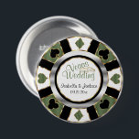 Las Vegas Style Wedding - Green 3 Inch Round Button<br><div class="desc">Button Pins. Las Vegas Style Wedding in soft olive green with gold and silver accents Poker Chip Design. ⭐This Product is 100% Customizable. Graphics and /or text can be added, deleted, moved, resized, changed around, rotated, etc... 99% of my designs in my store are done in layers. This makes it...</div>