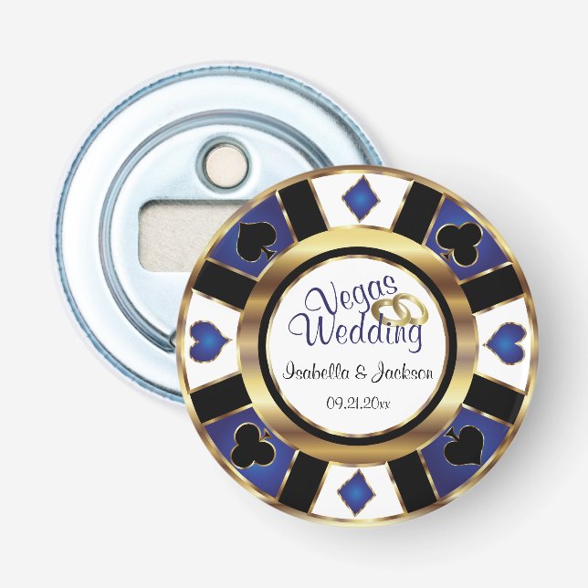 Las Vegas Styled Wedding - Gold, White & Blue Bottle Opener (Front)