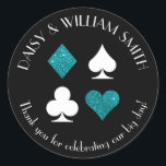 Las Vegas Theme Custom Text Sticker Teal Glitter<br><div class="desc">Faux teal glitter and white card suits are circled by customizable text making these round stickers perfect for all kinds of projects and occasions. Use them to label favours for wedding guests,  to close envelopes and more.</div>