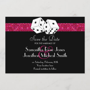 Las Vegas Theme Save the Date Pink Faux Glitter