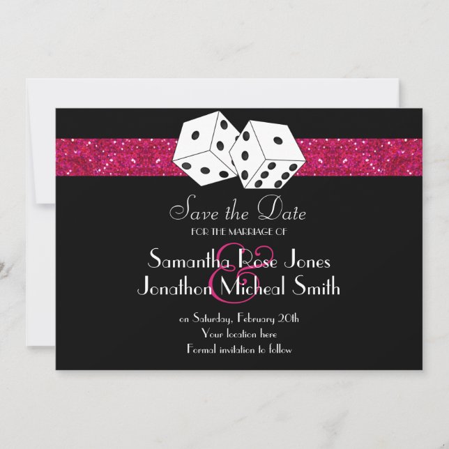Las Vegas Theme Save the Date Pink Faux Glitter (Front)