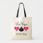 Las Vegas theme wedding tote bags for bridesmaids<br><div class="desc">Personalized Las Vegas theme wedding tote bag with playing card suits. Neon pink and hearts and black spade. Ace of spades poker wedding tote bag with King and Queen of hearts. Personalizable monogram letter for bride and groom. Cute idea for team bride, bridesmaids, flower girl, maid of honour, mother of...</div>