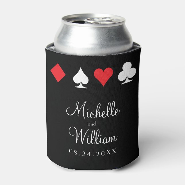 Las Vegas Themed Wedding Can Cooler Red Black (Can Front)