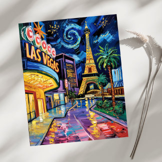 Las Vegas Travel Van Gogh Style Casino Night City  Postcard