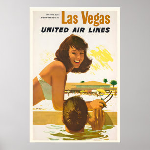 Las Vegas United Air Lines Vintage Travel Poster