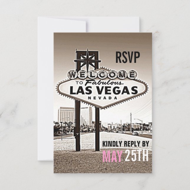Las Vegas Vintage Sepia Modern Wedding RSVP (Front)