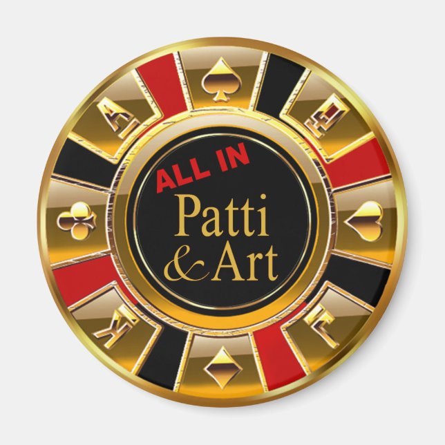 Las Vegas VIP Black Gold Red Casino Chip Favour Magnet (Front)