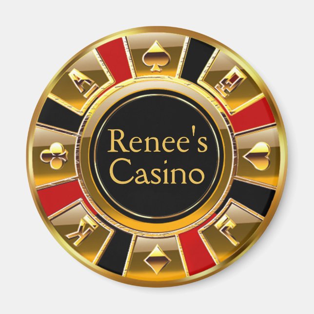 Las Vegas VIP Black Gold Red Casino Chip Favour Magnet (Front)