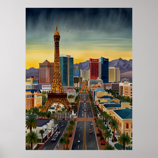 Las Vegas watercolor art Poster (Front)