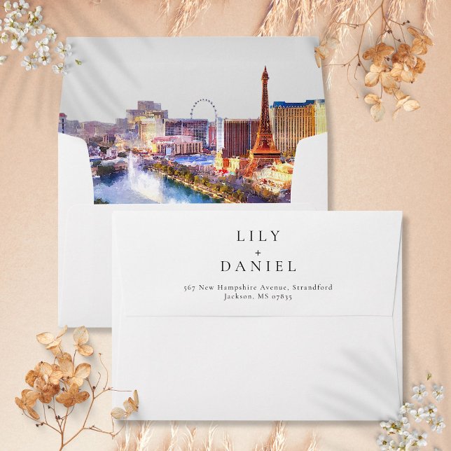 Las Vegas Watercolor Wedding Return Address Envelope (Las Vegas Watercolor Wedding Return Address Envelope)