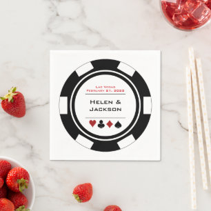 Las Vegas Wedding Black White Casino Poker Chip Napkin