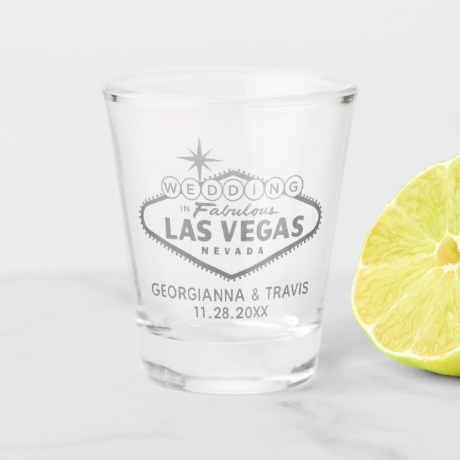 Las Vegas Wedding Bridal Party Favour Silver Shot Glass (Front)
