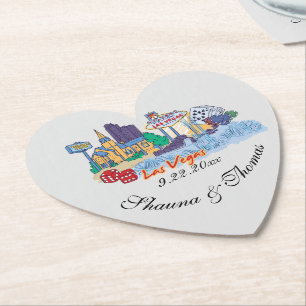 Las Vegas Wedding Custom Heart Shape Paper Coaster