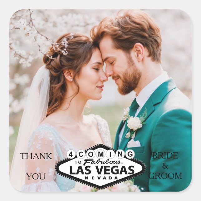 Las Vegas Wedding Custom Photo Thank You Square Sticker (Front)