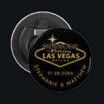 Las Vegas Wedding Date Favour Magnetic Bottle Opener<br><div class="desc">A fun and useful favour or bridal party gift for a Las Vegas destination wedding is this magnetic bottle opener with a custom "wedding in fabulous Las Vegas sign" and personalized couple's names and wedding date. They are affordable and fun keepsakes as well! The background colour can be changed to...</div>