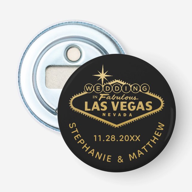 Las Vegas Wedding Date Favour Magnetic Bottle Opener (Front)