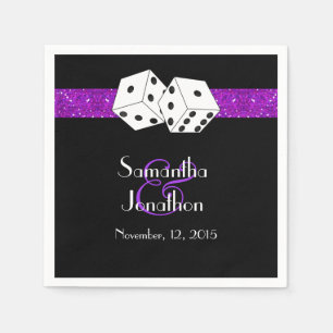 Las Vegas Wedding Dice Theme Purple Faux Glitter Napkin