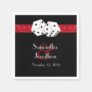 Las Vegas Wedding Dice Theme Ruby Red Faux Glitter Napkin