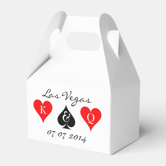 Las Vegas wedding favour box with monogram suits (Front Side)