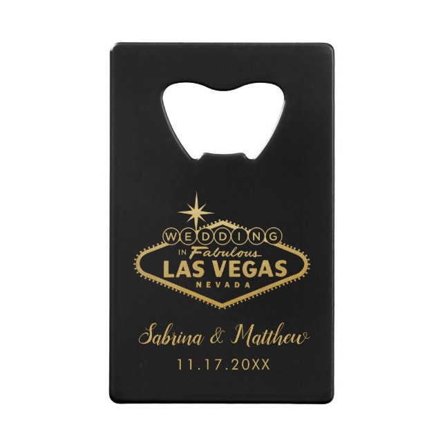 Las Vegas Wedding Gold and Black Credit Card Bottle Opener (Front)