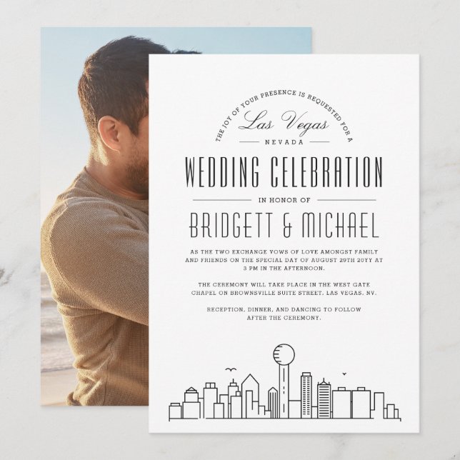 Las Vegas Wedding | Modern Deco Skyline  Invitation (Front/Back)