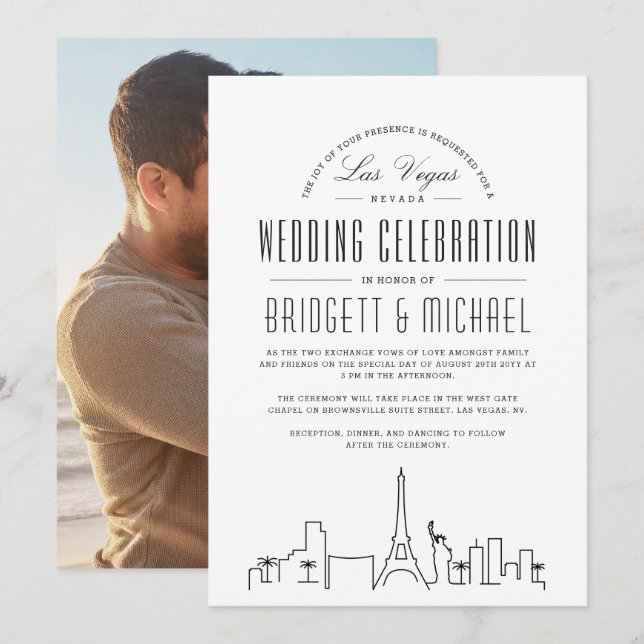 Las Vegas Wedding | Modern Deco Skyline  Invitation (Front/Back)