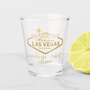 Las Vegas Wedding Personalized Script Favour Gold Shot Glass