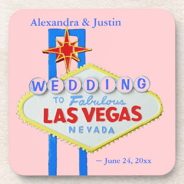 Las Vegas Wedding Pink Personalized Welcome Sign Coaster (Front)