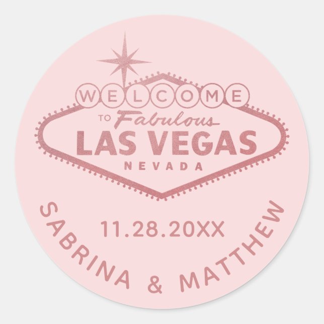 Las Vegas Wedding Rose Gold Pink Classic Round Sticker (Front)